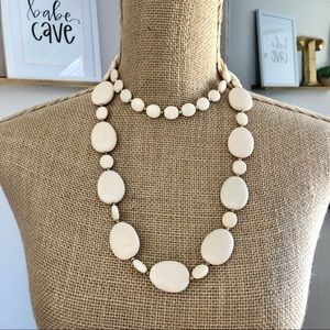 Vintage Cream & Gold Long Beaded Necklace